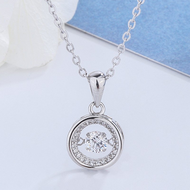 Simple s999 sterling silver round smart necklace female wild beating heart clavicle chain necklace