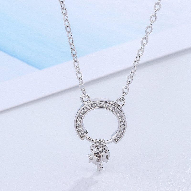 s999 sterling silver love key necklace female design star pendant sweater chain temperament