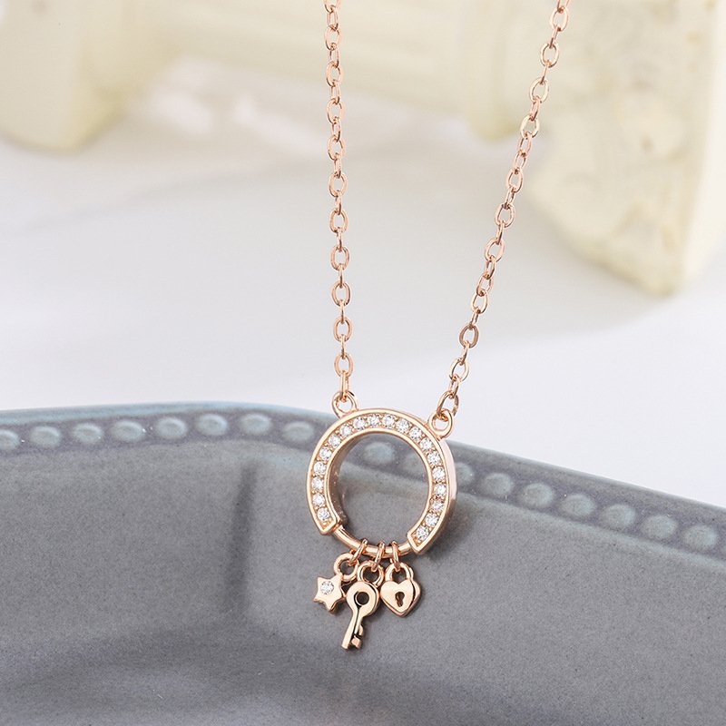 s999 sterling silver love key necklace female design star pendant sweater chain temperament