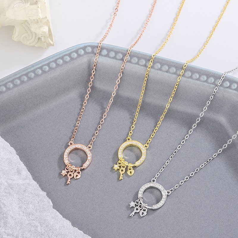 s999 sterling silver love key necklace female design star pendant sweater chain temperament