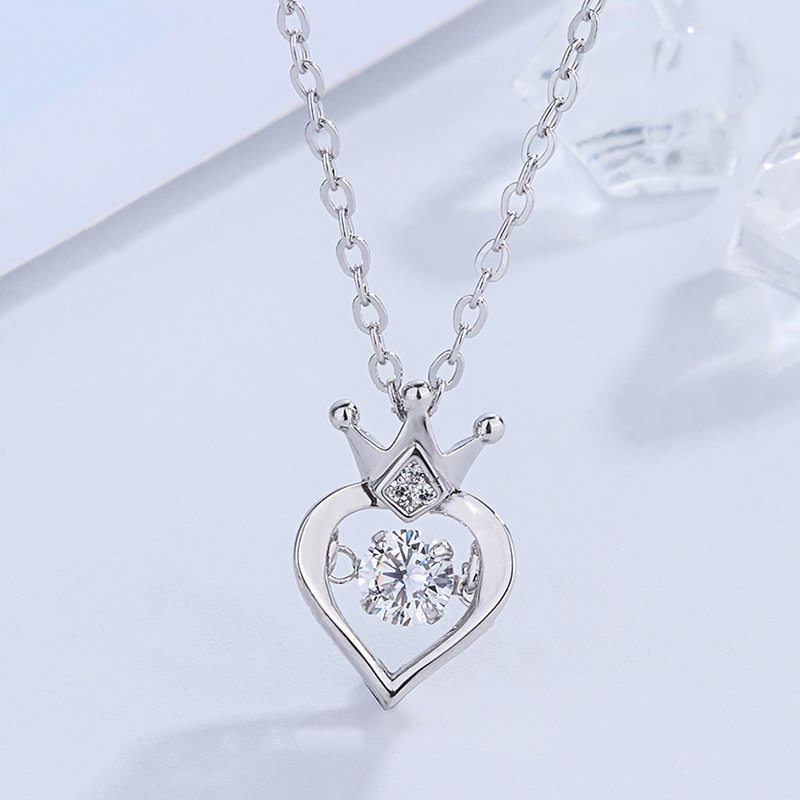 s999 sterling silver crown smart necklace female beating heart love heart pendant christmas gift