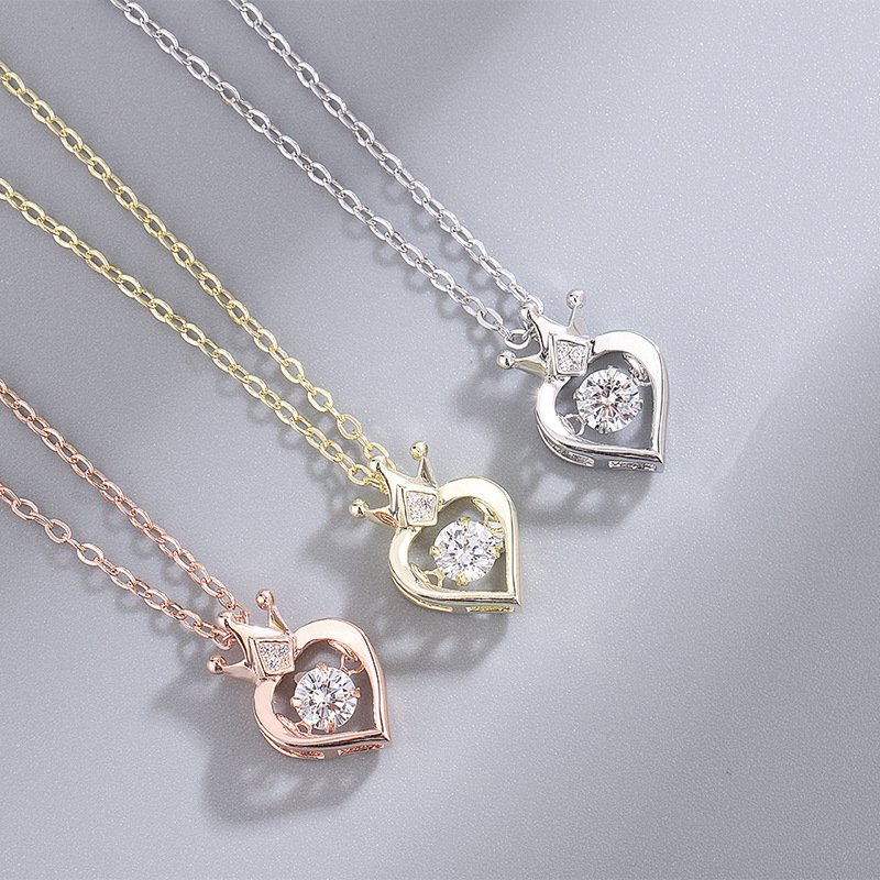 s999 sterling silver crown smart necklace female beating heart love heart pendant christmas gift