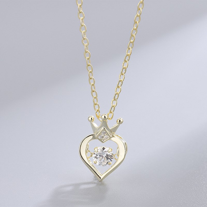 s999 sterling silver crown smart necklace female beating heart love heart pendant christmas gift