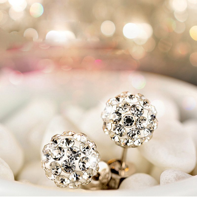 Silver gypsophila crystal silver pin earrings round ball full of rhinestone earrings Shambhala ball jewelry ear jewelry