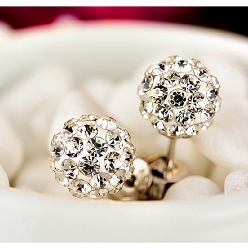 Silver gypsophila crystal silver pin earrings round ball full of rhinestone earrings Shambhala ball jewelry ear jewelry