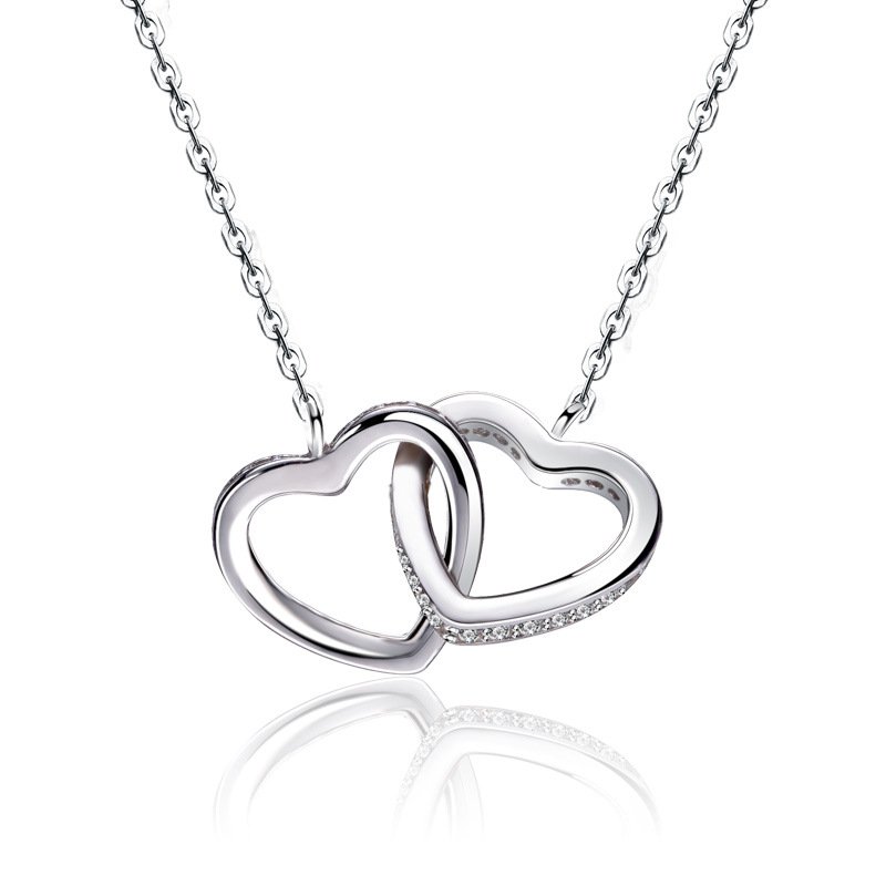 Heart and Heart Linked Silver Necklace Female 925 Jewelry Short Clavicle Chain Fashion Pendant One Necklace