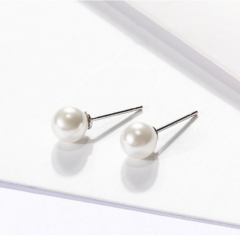 Women's anti-true pearl earrings, 925 sterling silver bead earrings, silver needle earrings