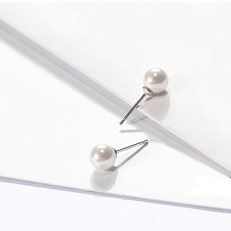 Women's anti-true pearl earrings, 925 sterling silver bead earrings, silver needle earrings