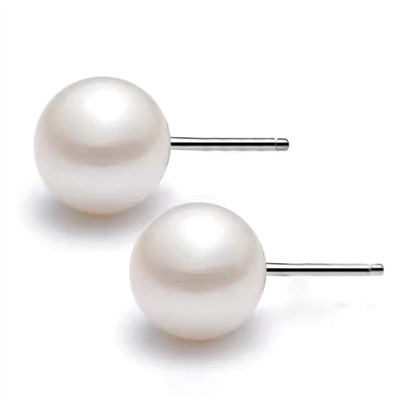 Women's anti-true pearl earrings, 925 sterling silver bead earrings, silver needle earrings