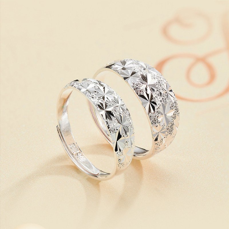 Fashion ring gypsophila couple rings for men and women, platinum live wedding ring open ring