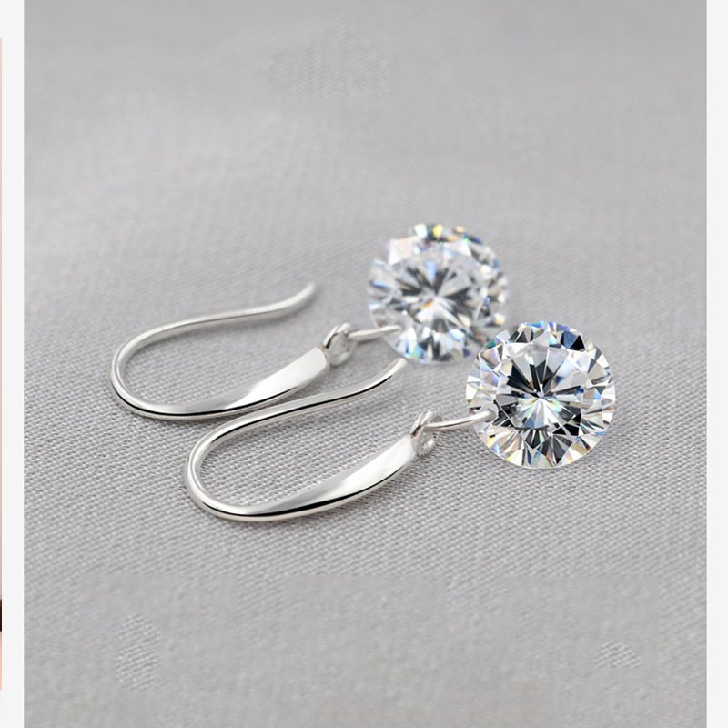 Silver 925 Stud Earrings Fashion Simple Diamond Hearts & Arrows Thick Ear Hook Earrings Jewelry