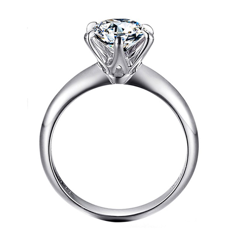 Simulation Moissanite Diamond Ring 18K White Gold Ring One Carat Six Prong Crown Proposal Inlaid Diamond Female Ring