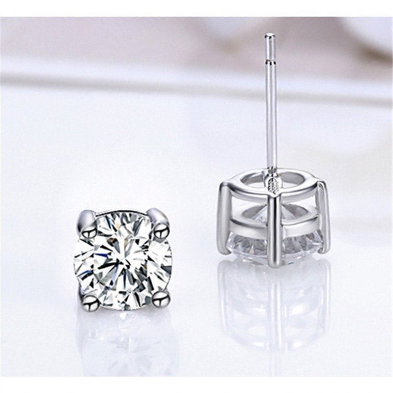 Simple and fashionable temperament s925 earrings four claw earrings female diamond silver earrings