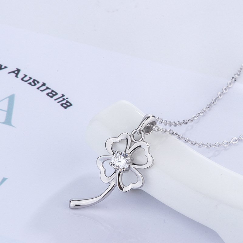 999 sterling silver lucky four-leaf clover necklace female niche design sense simple clavicle chain female hot style