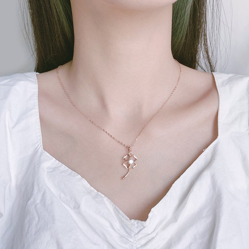 999 sterling silver lucky four-leaf clover necklace female niche design sense simple clavicle chain female hot style