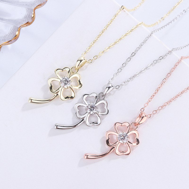 999 sterling silver lucky four-leaf clover necklace female niche design sense simple clavicle chain female hot style