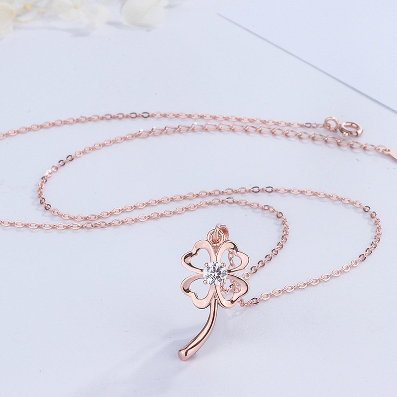 999 sterling silver lucky four-leaf clover necklace female niche design sense simple clavicle chain female hot style