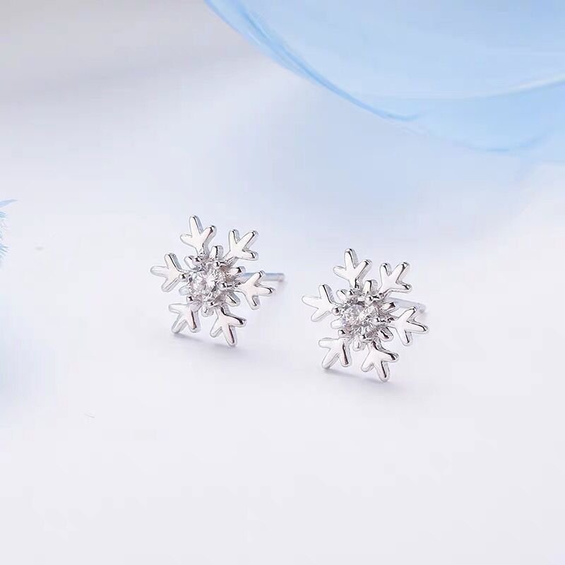 Diamond and Snowflake Silver Needle Earrings Niche Trend Small Fresh Female Silver Earrings Jewelry