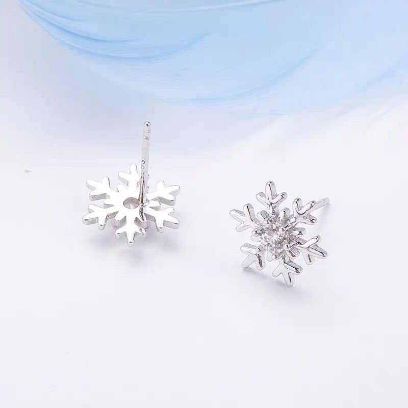 Diamond and Snowflake Silver Needle Earrings Niche Trend Small Fresh Female Silver Earrings Jewelry